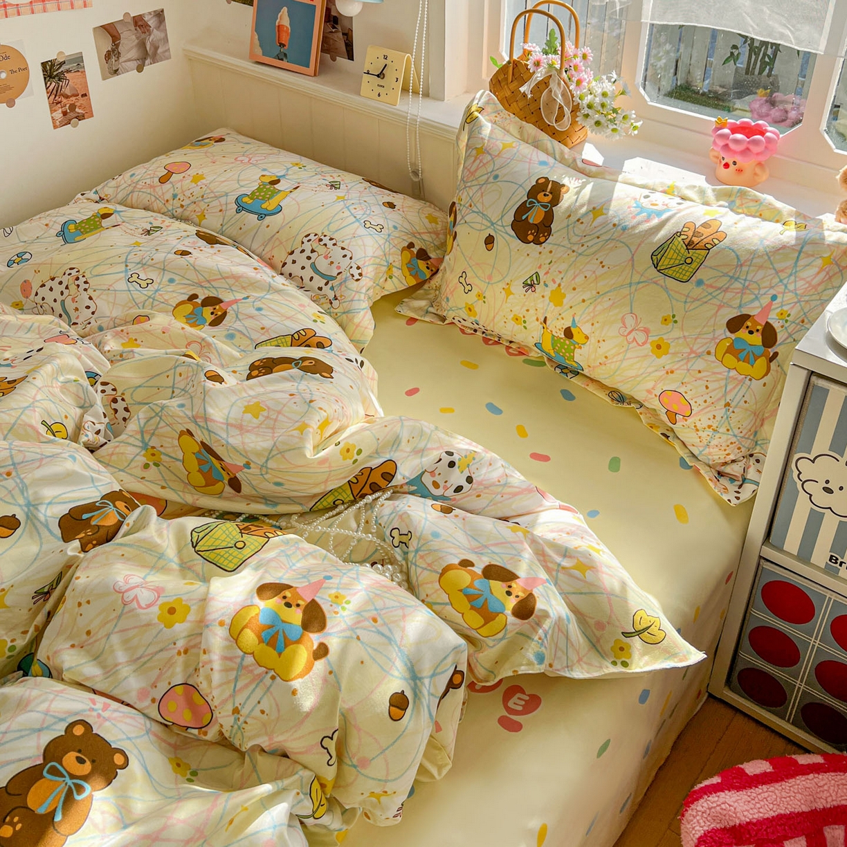 91家纺网 家纺一手货源 找家纺 花伞家居 2026直播网销斜纹加厚磨毛印花植物羊绒四件套（更多花型见二链接）凌乱小狗