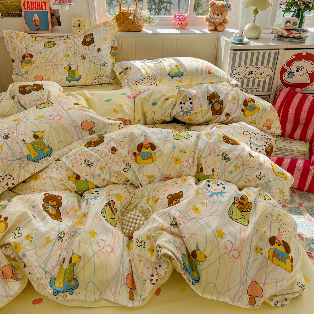 91家纺网 家纺一手货源 找家纺 花伞家居 2026直播网销斜纹加厚磨毛印花植物羊绒四件套（更多花型见二链接）凌乱小狗