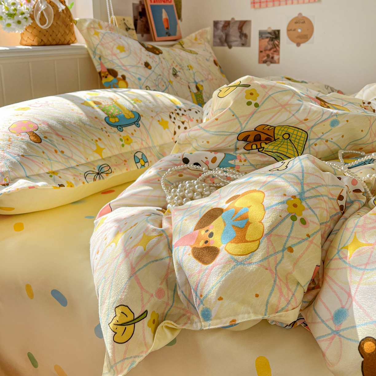 91家纺网 家纺一手货源 找家纺 花伞家居 2026直播网销斜纹加厚磨毛印花植物羊绒四件套（更多花型见二链接）凌乱小狗