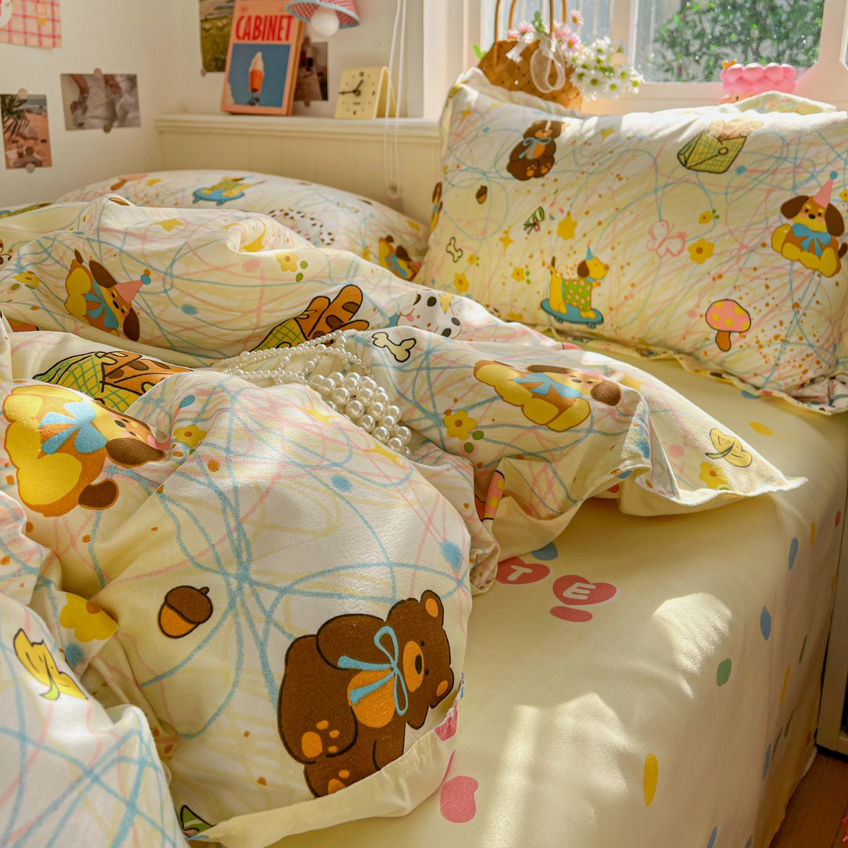 91家纺网 家纺一手货源 找家纺 花伞家居 2026直播网销斜纹加厚磨毛印花植物羊绒四件套（更多花型见二链接）凌乱小狗