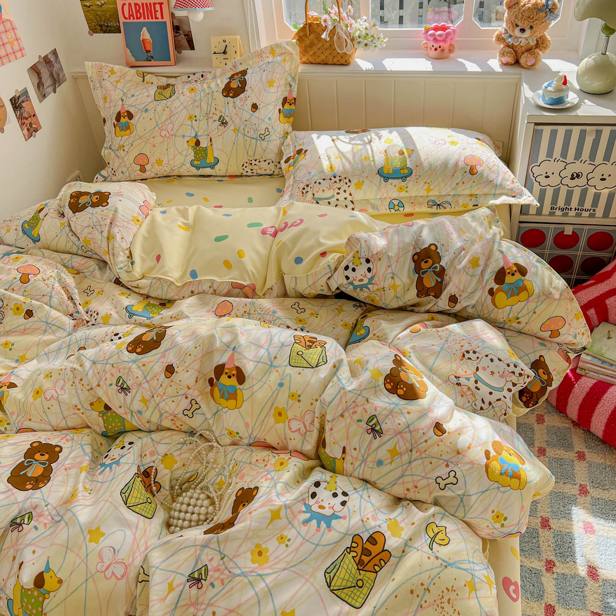 91家纺网 家纺一手货源 找家纺 花伞家居 2026直播网销斜纹加厚磨毛印花植物羊绒四件套（更多花型见二链接）凌乱小狗