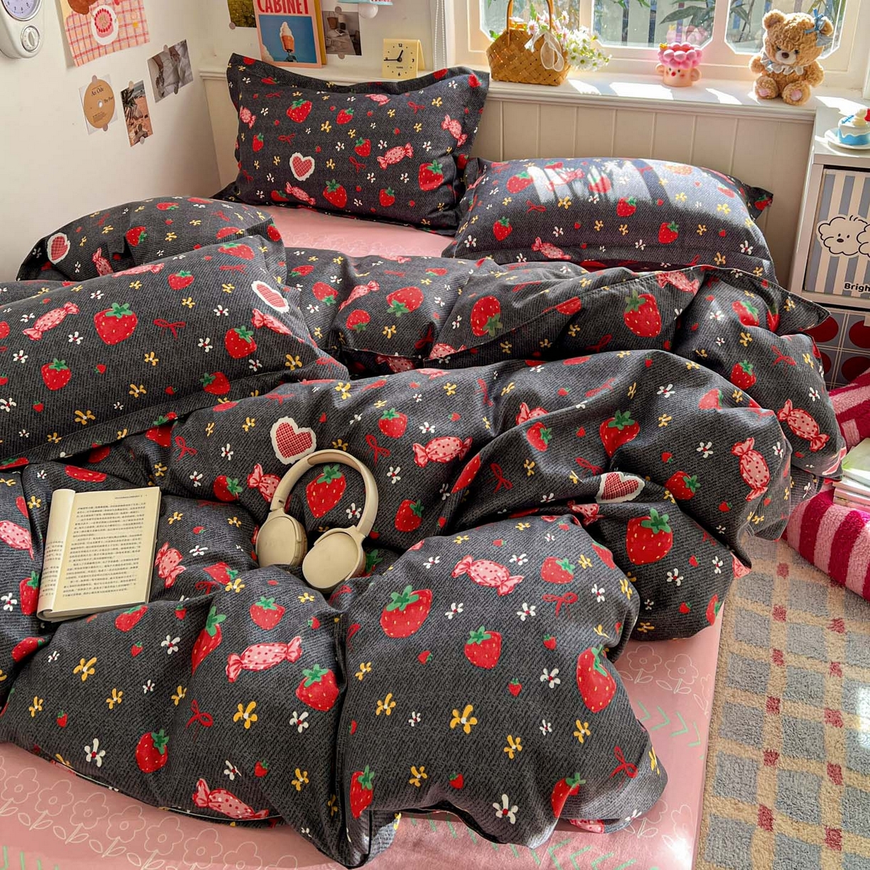 91家纺网 家纺一手货源 找家纺 花伞家居 2026直播网销斜纹加厚磨毛印花植物羊绒四件套（更多花型见二链接）莓莓星冰乐