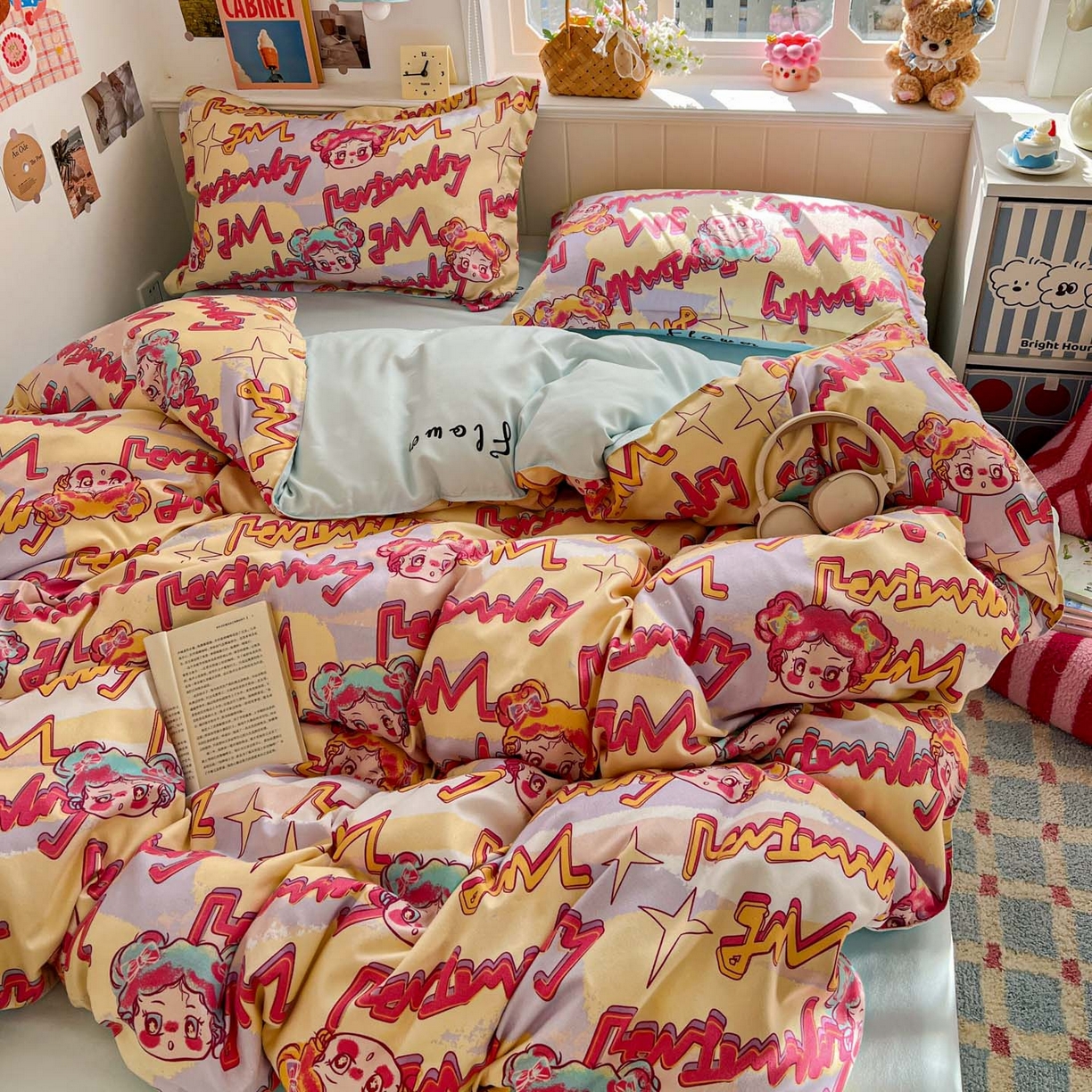 91家纺网 家纺一手货源 找家纺 花伞家居 2026直播网销斜纹加厚磨毛印花植物羊绒四件套（更多花型见二链接）淘气精灵