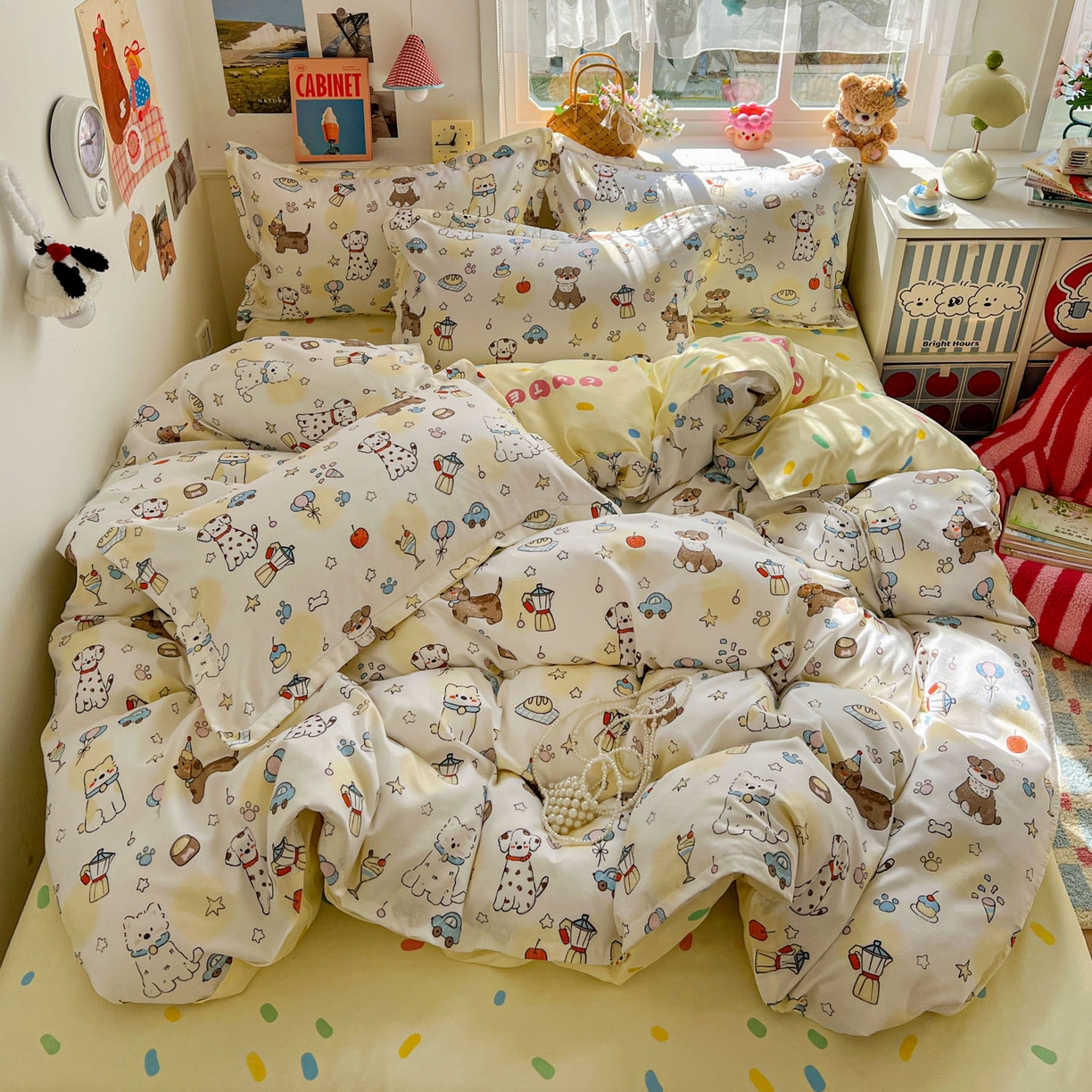 91家纺网 家纺一手货源 找家纺 花伞家居 2026直播网销斜纹加厚磨毛印花植物羊绒四件套（更多花型见二链接）晕头小狗