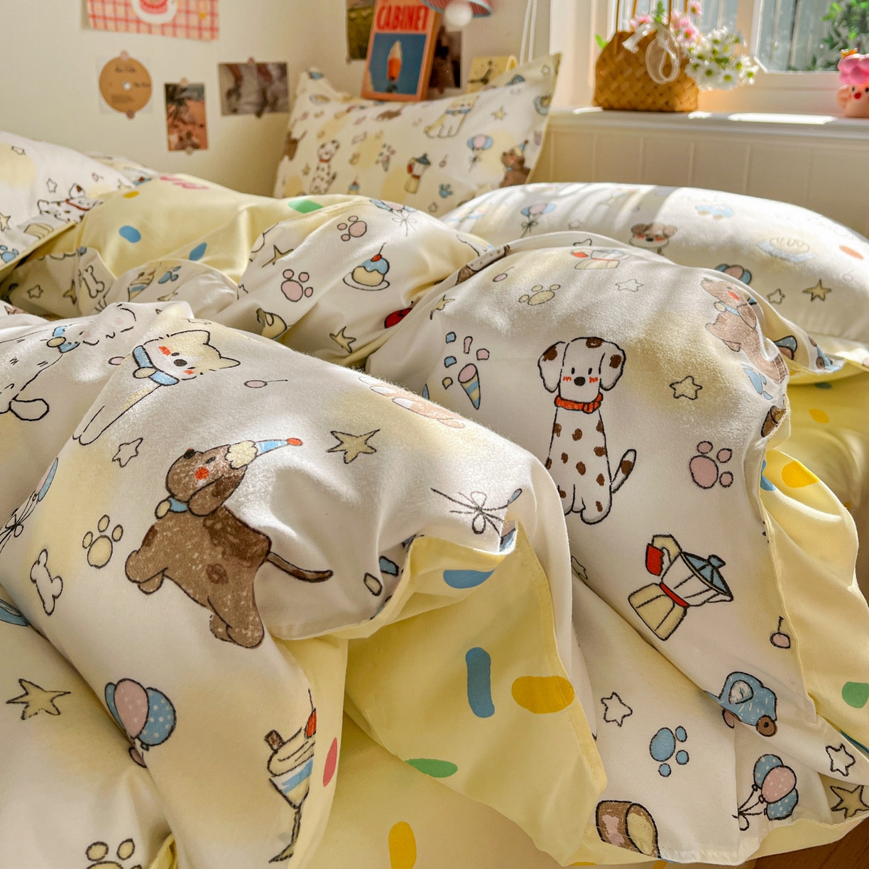 91家纺网 家纺一手货源 找家纺 花伞家居 2026直播网销斜纹加厚磨毛印花植物羊绒四件套（更多花型见二链接）晕头小狗