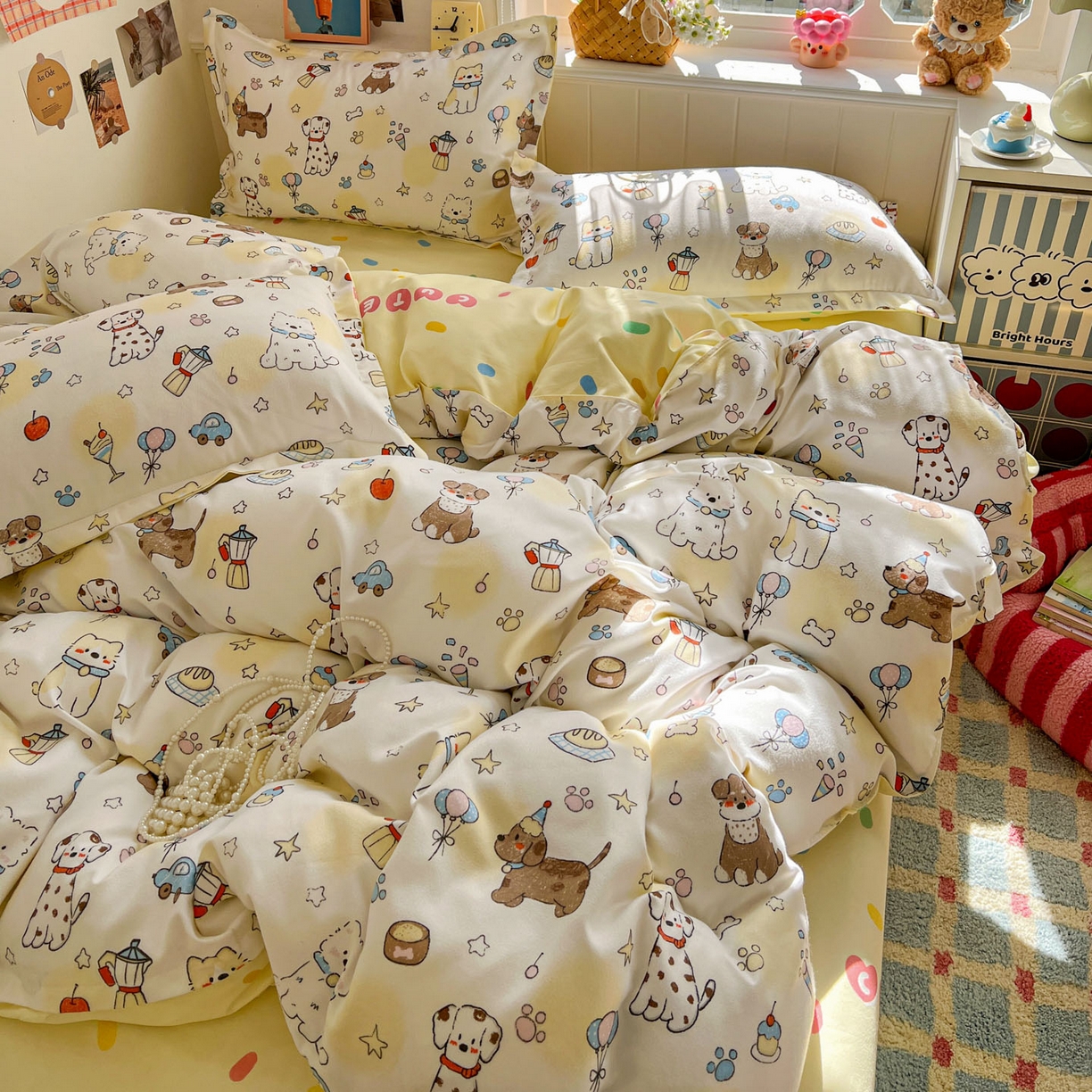 91家纺网 家纺一手货源 找家纺 花伞家居 2026直播网销斜纹加厚磨毛印花植物羊绒四件套（更多花型见二链接）晕头小狗