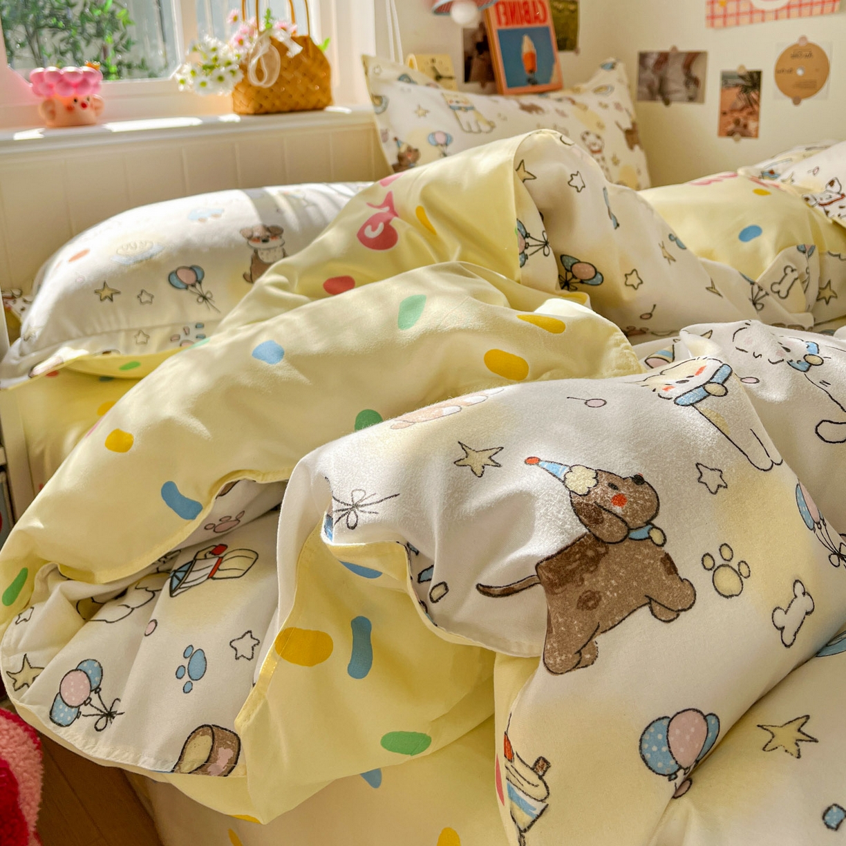 91家纺网 家纺一手货源 找家纺 花伞家居 2026直播网销斜纹加厚磨毛印花植物羊绒四件套（更多花型见二链接）晕头小狗