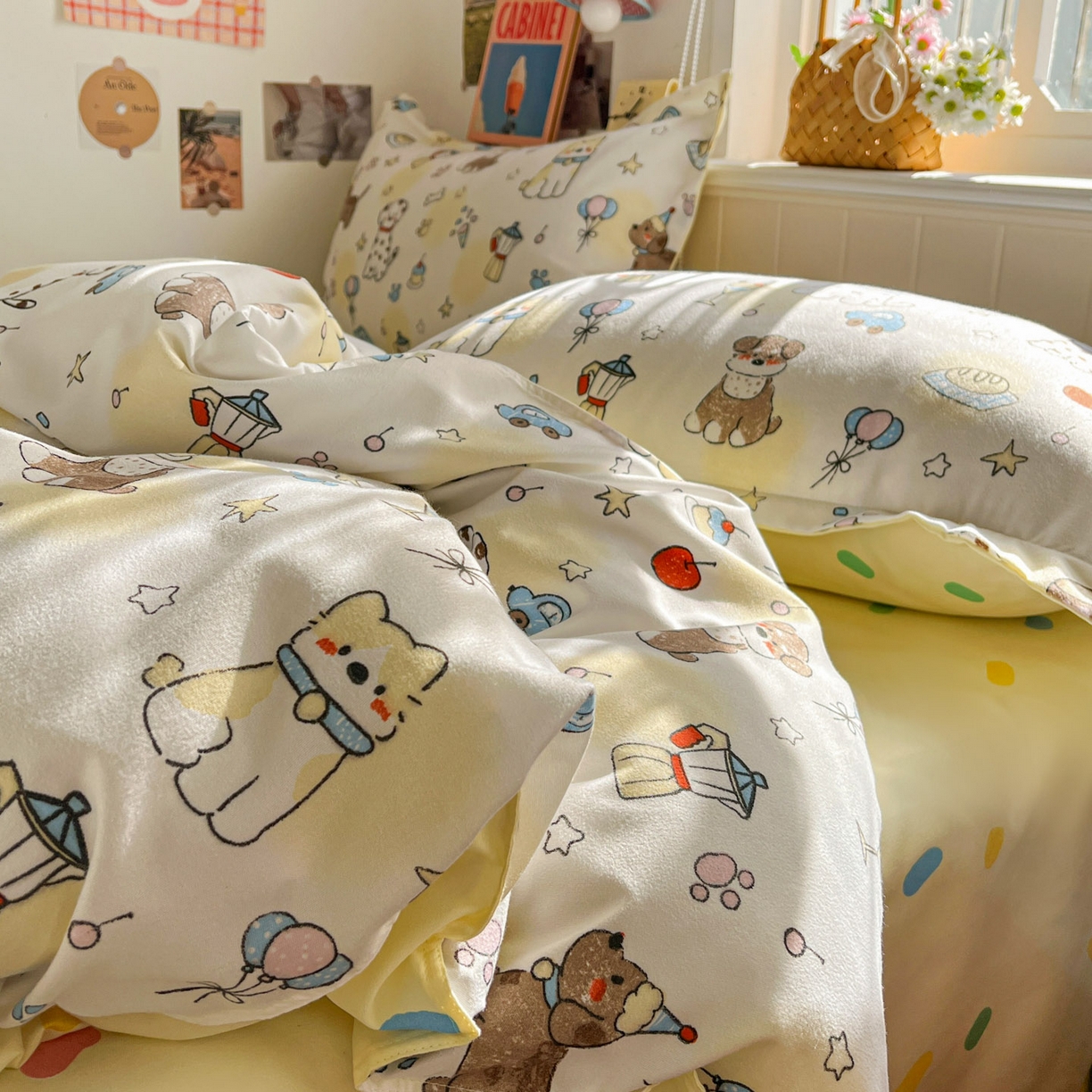 91家纺网 家纺一手货源 找家纺 花伞家居 2026直播网销斜纹加厚磨毛印花植物羊绒四件套（更多花型见二链接）晕头小狗