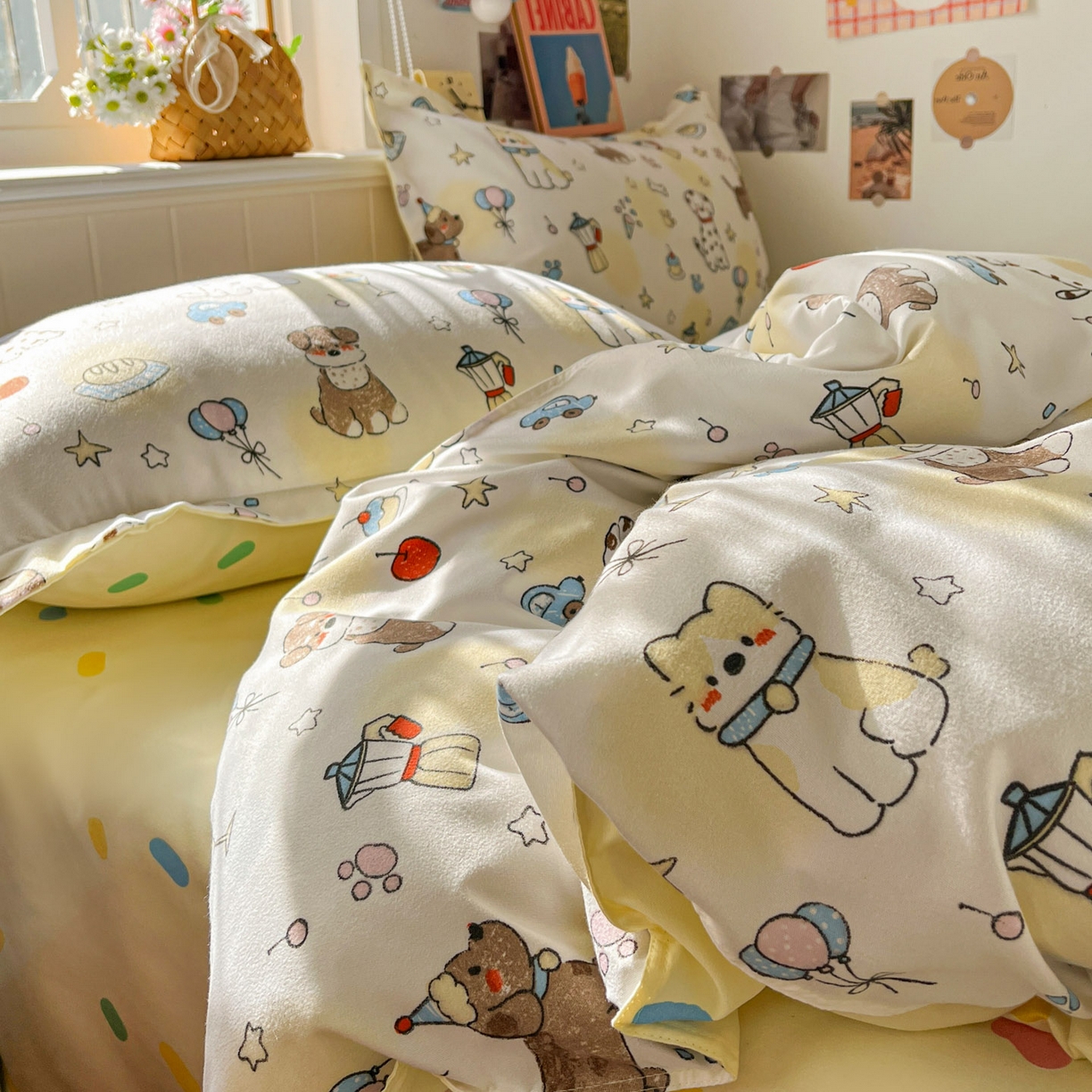 91家纺网 家纺一手货源 找家纺 花伞家居 2026直播网销斜纹加厚磨毛印花植物羊绒四件套（更多花型见二链接）晕头小狗