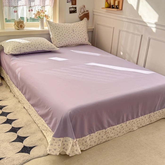 91家纺网 家纺一手货源 找家纺 梦纤绒 2026新款A类仿棉古法水洗棉法式全棉花边四件套 花田兔