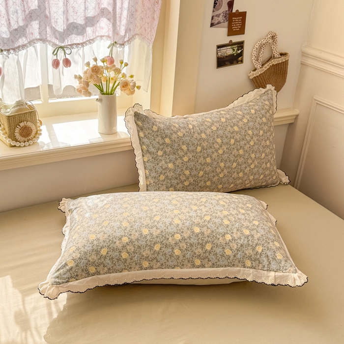 91家纺网 家纺一手货源 找家纺 梦纤绒 2026新款A类仿棉古法水洗棉法式全棉花边四件套 森屿