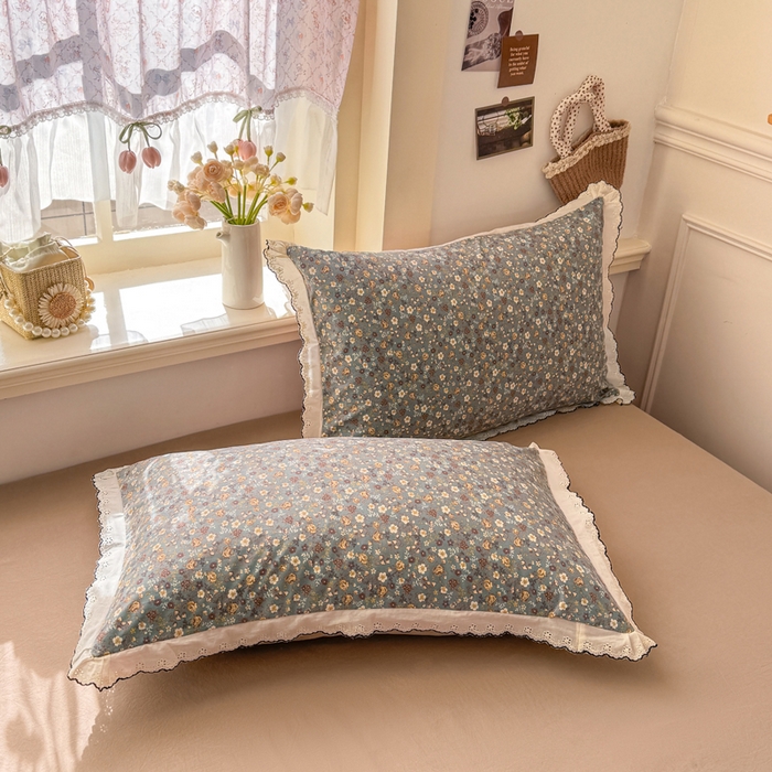 91家纺网 家纺一手货源 找家纺 梦纤绒 2026新款A类仿棉古法水洗棉法式全棉花边四件套 絮语