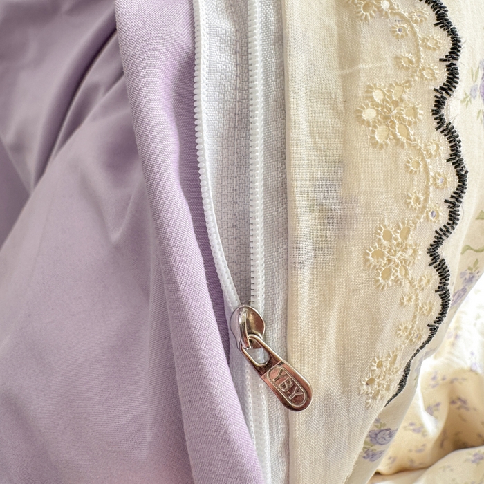 91家纺网 家纺一手货源 找家纺 梦纤绒 2026新款A类仿棉古法水洗棉法式全棉花边四件套 花田兔