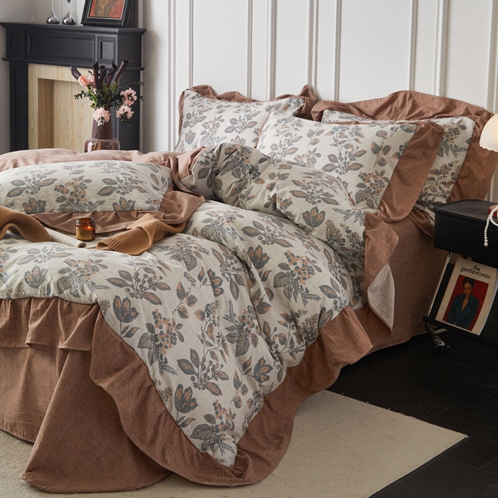 91家纺网 家纺一手货源 找家纺 （总）梦纤绒 2026新款高克重法式复古亚麻花边款四件套