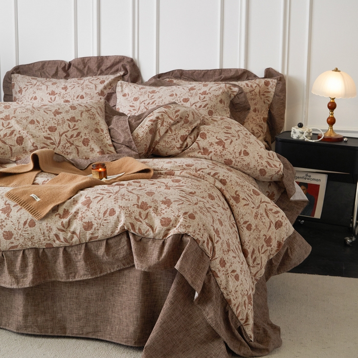 91家纺网 家纺一手货源 找家纺 （总）梦纤绒 2026新款高克重法式复古亚麻花边款四件套