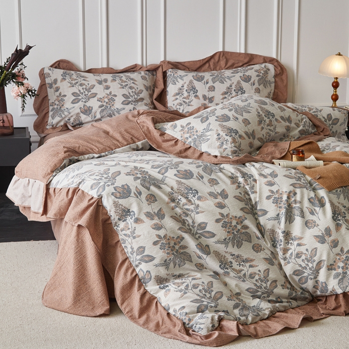 91家纺网 家纺一手货源 找家纺 （总）梦纤绒 2026新款高克重法式复古亚麻花边款四件套