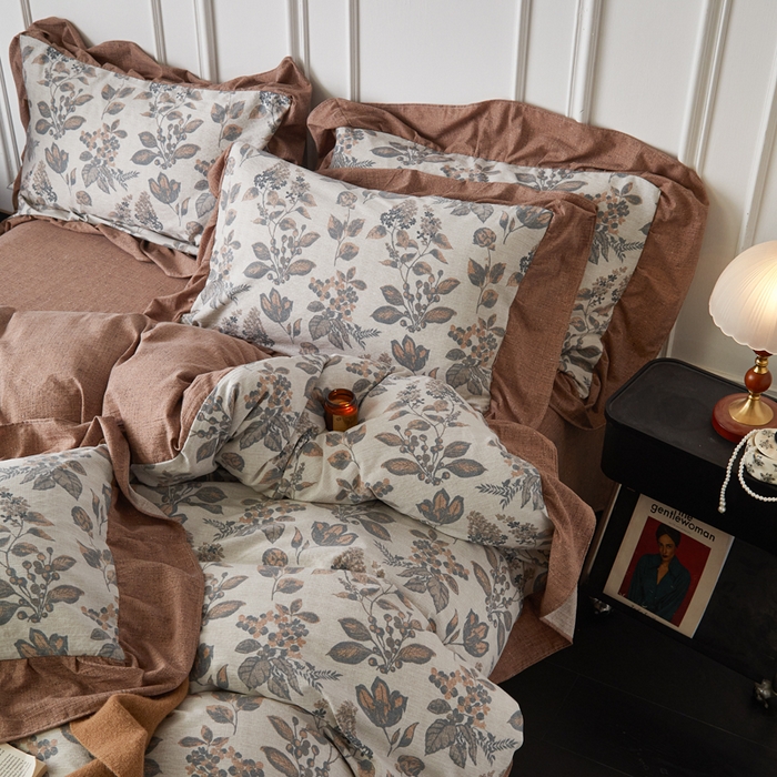 91家纺网 家纺一手货源 找家纺 （总）梦纤绒 2026新款高克重法式复古亚麻花边款四件套