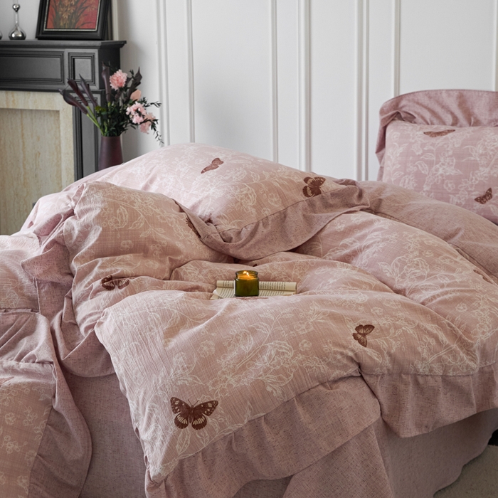 91家纺网 家纺一手货源 找家纺 梦纤绒 2026新款高克重法式复古亚麻花边款四件套 花梦