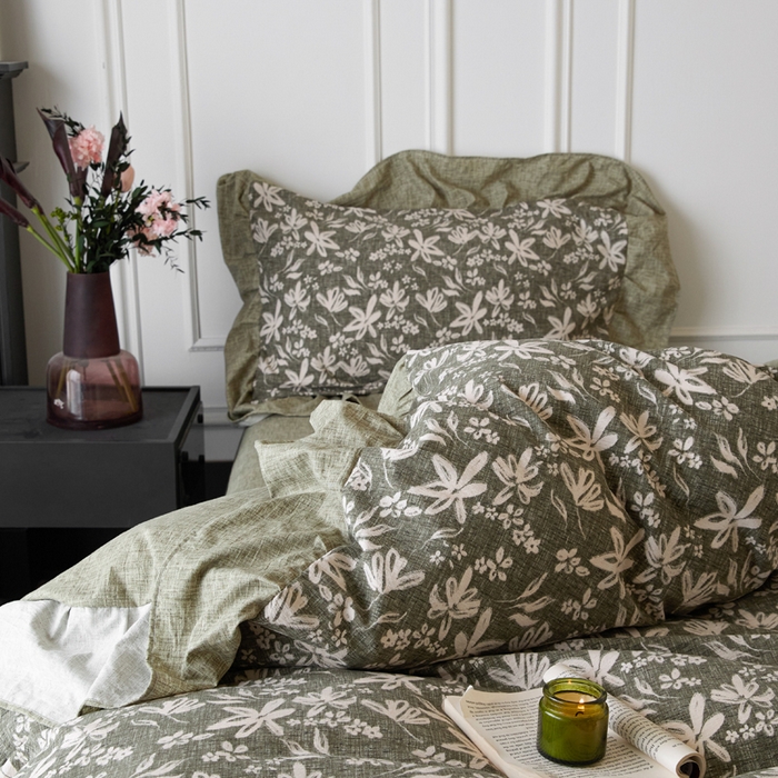 91家纺网 家纺一手货源 找家纺 梦纤绒 2026新款高克重法式复古亚麻花边款四件套 森屿