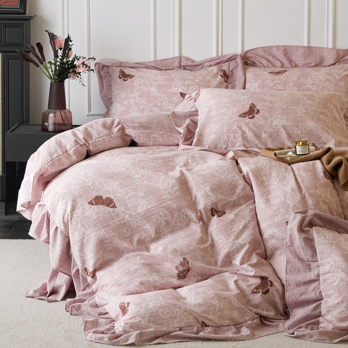 91家纺网 家纺一手货源 找家纺 梦纤绒 2026新款高克重法式复古亚麻花边款四件套 花梦