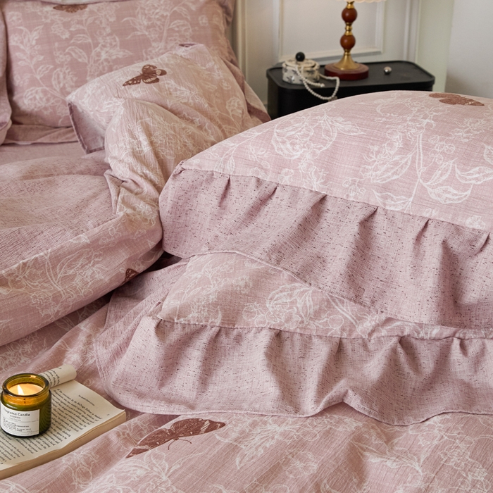 91家纺网 家纺一手货源 找家纺 梦纤绒 2026新款高克重法式复古亚麻花边款四件套 花梦