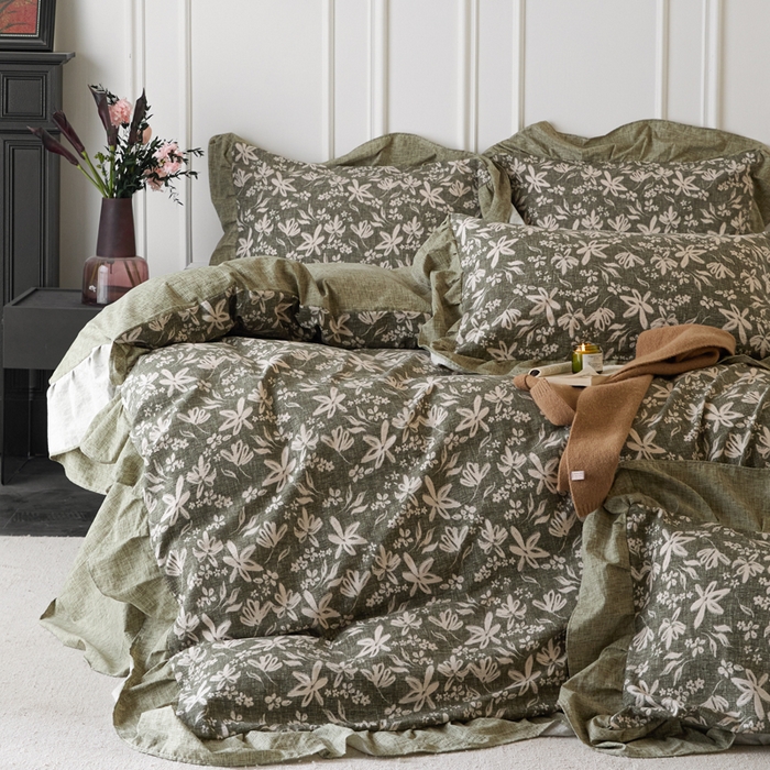 91家纺网 家纺一手货源 找家纺 梦纤绒 2026新款高克重法式复古亚麻花边款四件套 森屿