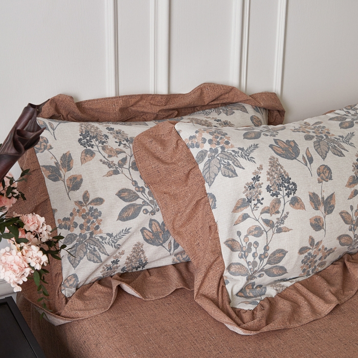 91家纺网 家纺一手货源 找家纺 梦纤绒 2026新款高克重法式复古亚麻花边款四件套 雾影