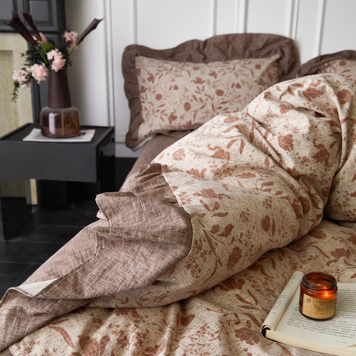 91家纺网 家纺一手货源 找家纺 梦纤绒 2026新款高克重法式复古亚麻花边款四件套 晚风