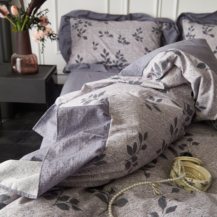 91家纺网 家纺一手货源 找家纺 梦纤绒 2026新款高克重法式复古亚麻花边款四件套 雾漫