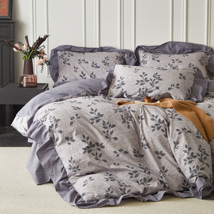 91家纺网 家纺一手货源 找家纺 梦纤绒 2026新款高克重法式复古亚麻花边款四件套 雾漫