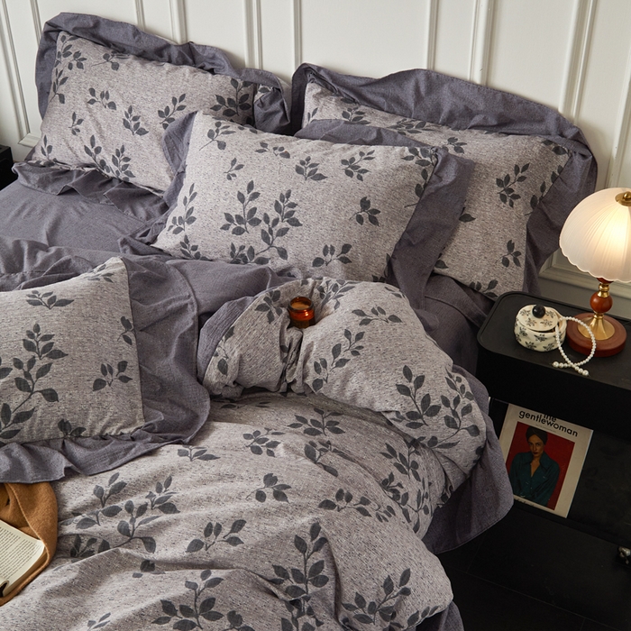 91家纺网 家纺一手货源 找家纺 梦纤绒 2026新款高克重法式复古亚麻花边款四件套 雾漫