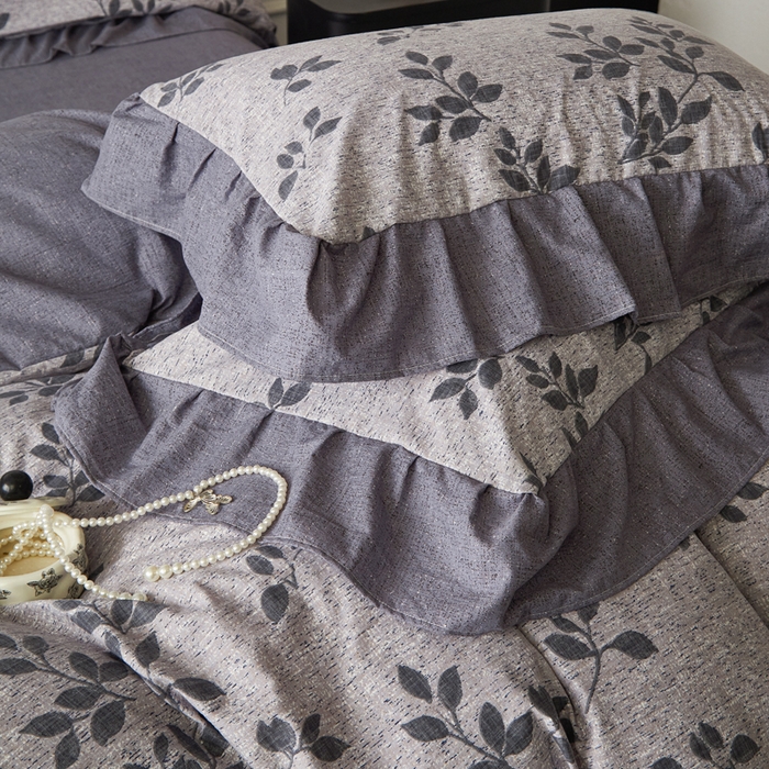 91家纺网 家纺一手货源 找家纺 梦纤绒 2026新款高克重法式复古亚麻花边款四件套 雾漫