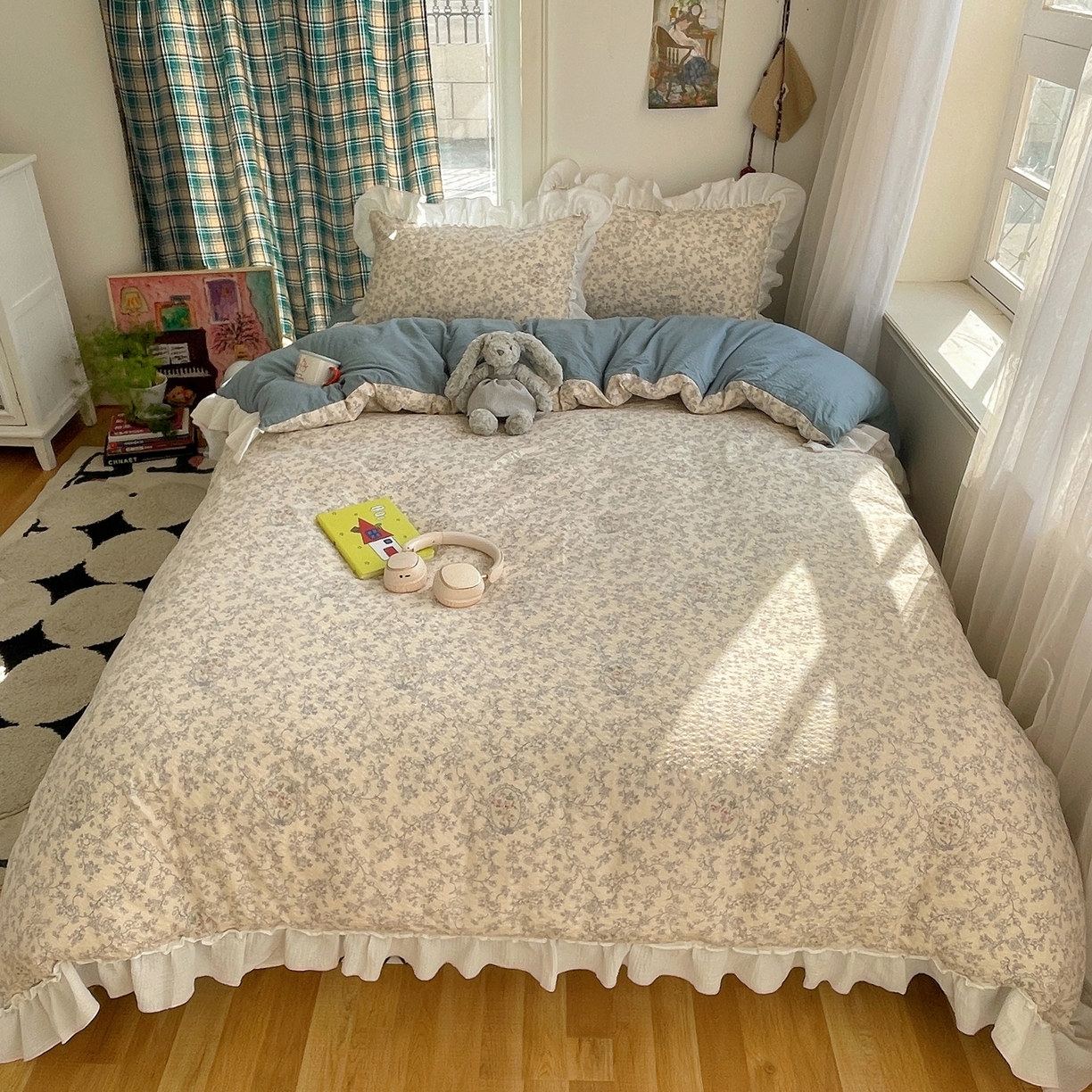 91家纺网 家纺一手货源 找家纺 （总）繁花家居 2026新款韩系花边小碎花泡芙棉云感邹邹纱费尔岛风四件套