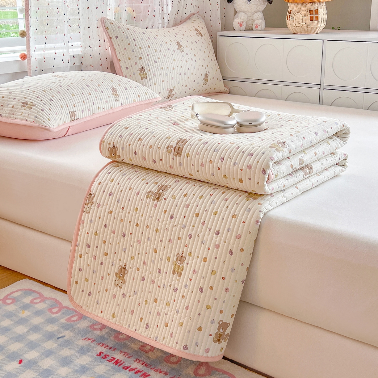 91家纺网 家纺一手货源 找家纺 （总）X猫先生 2026新款全棉床盖小清新夹棉床单炕盖四季跑量款