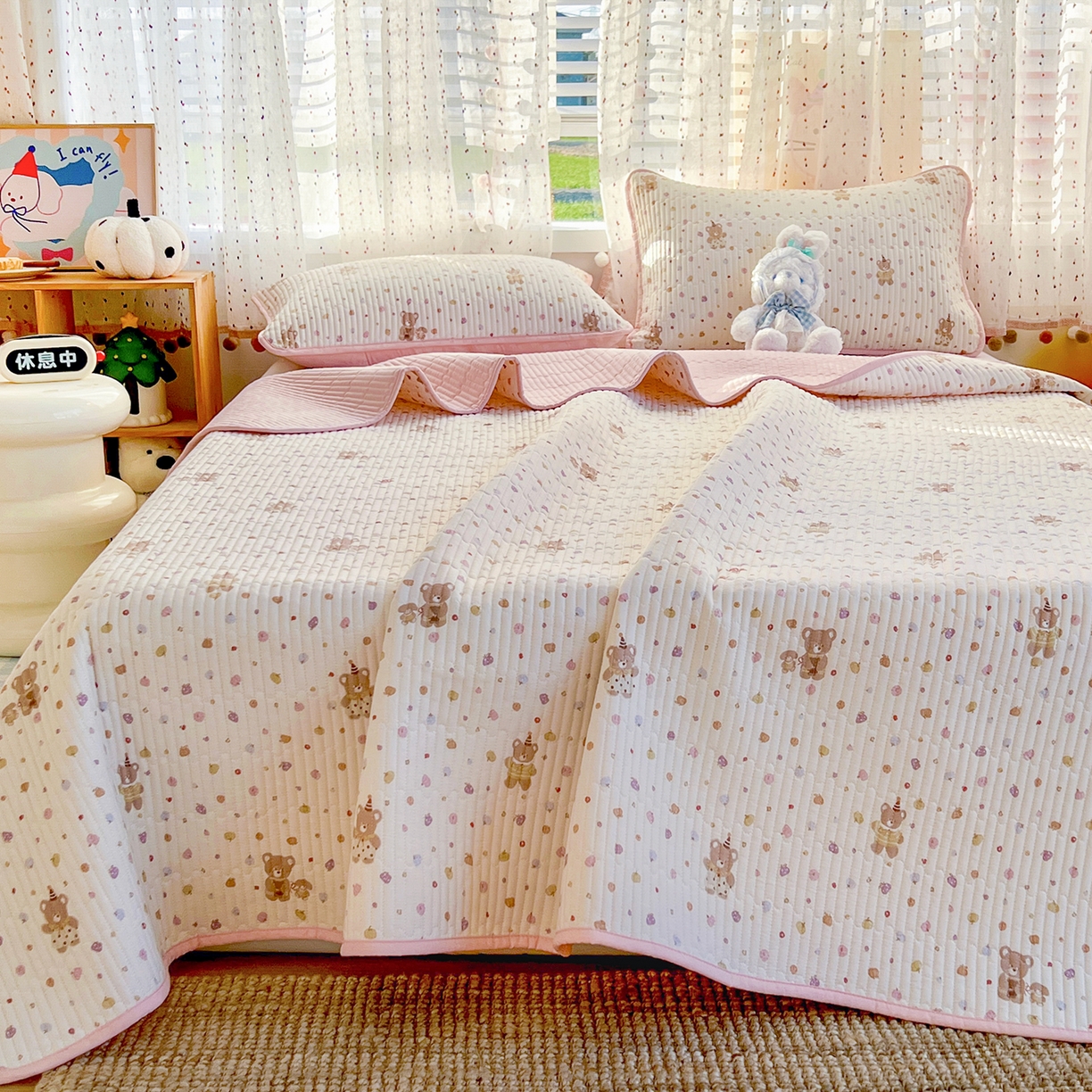 91家纺网 家纺一手货源 找家纺 （总）X猫先生 2026新款全棉床盖小清新夹棉床单炕盖四季跑量款