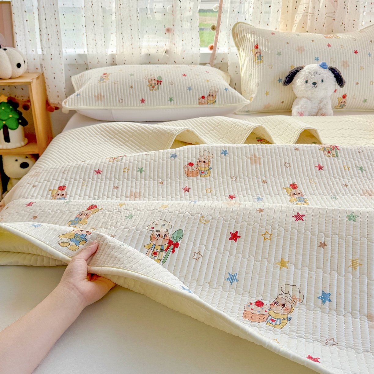 91家纺网 家纺一手货源 找家纺 （总）X猫先生 2026新款全棉床盖小清新夹棉床单炕盖四季跑量款