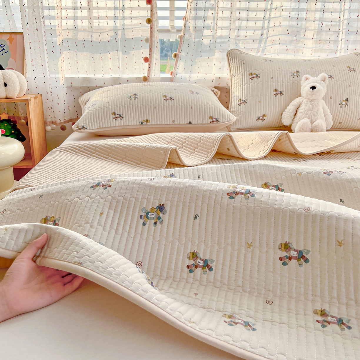 91家纺网 家纺一手货源 找家纺 （总）X猫先生 2026新款全棉床盖小清新夹棉床单炕盖四季跑量款