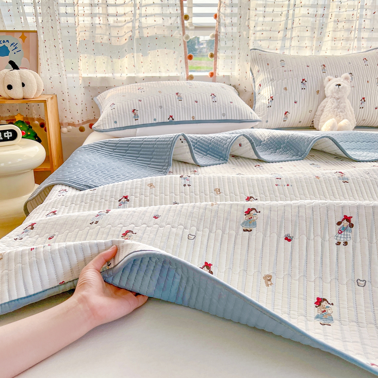 91家纺网 家纺一手货源 找家纺 （总）X猫先生 2026新款全棉床盖小清新夹棉床单炕盖四季跑量款