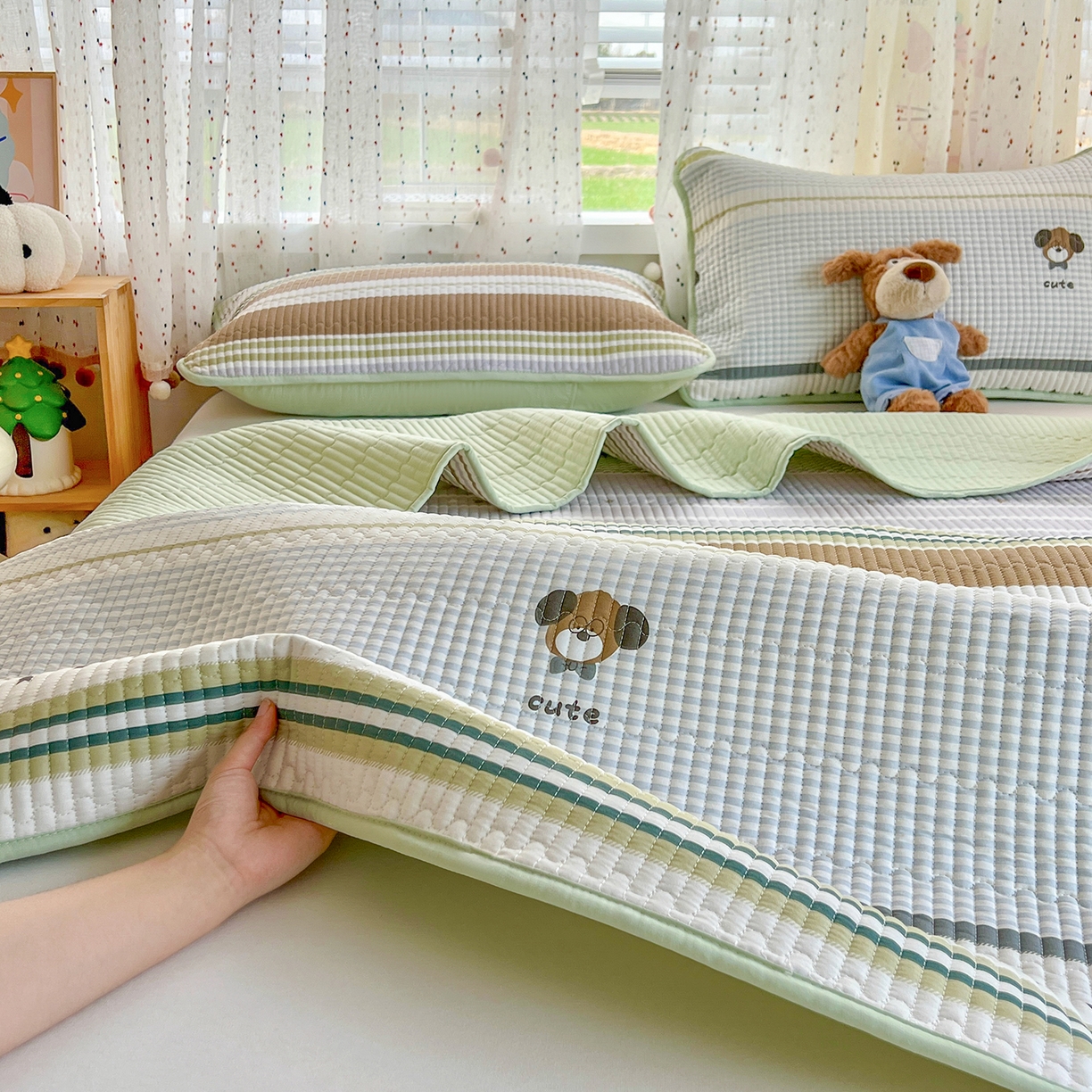 91家纺网 家纺一手货源 找家纺 （总）X猫先生 2026新款全棉床盖小清新夹棉床单炕盖四季跑量款