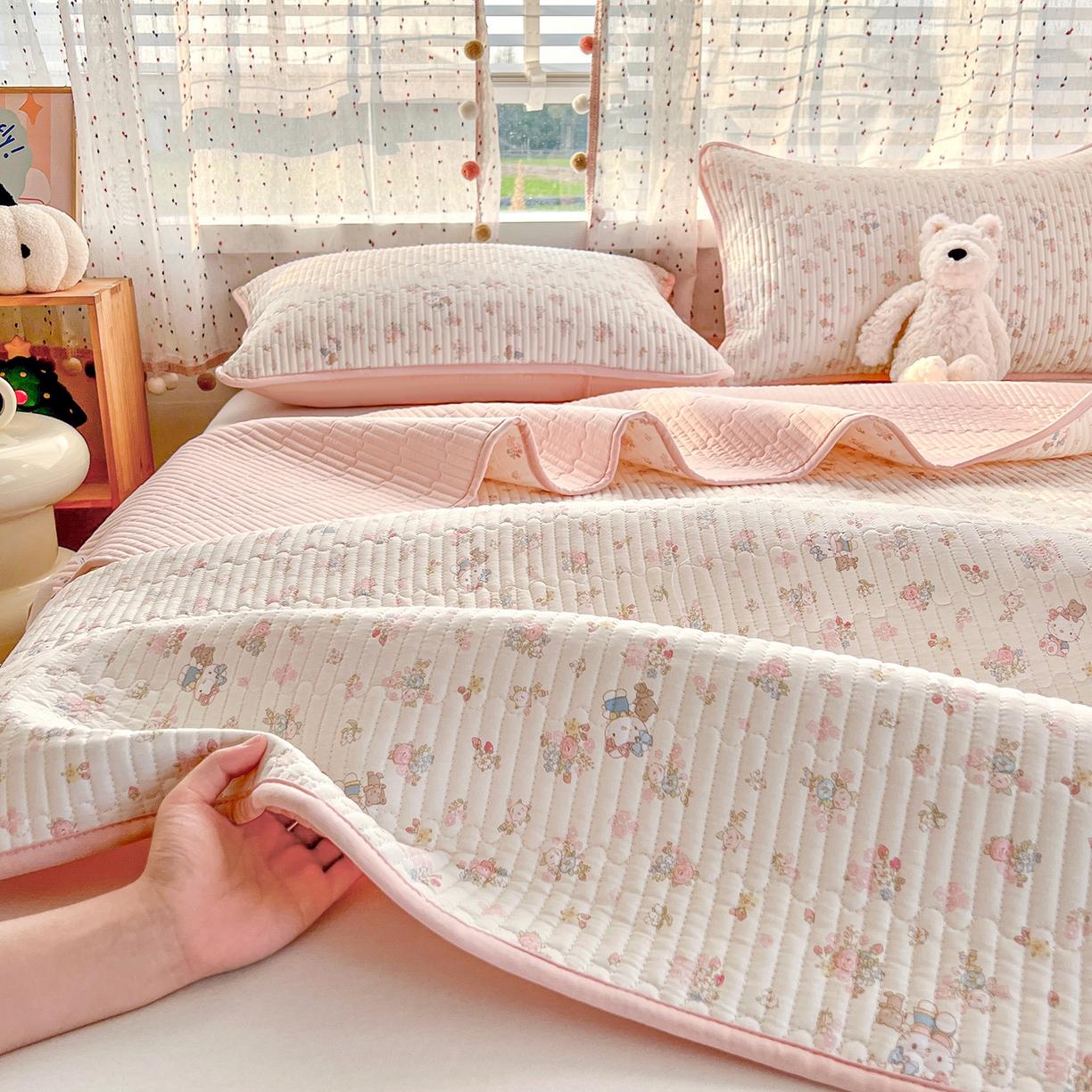 91家纺网 家纺一手货源 找家纺 （总）X猫先生 2026新款全棉床盖小清新夹棉床单炕盖四季跑量款