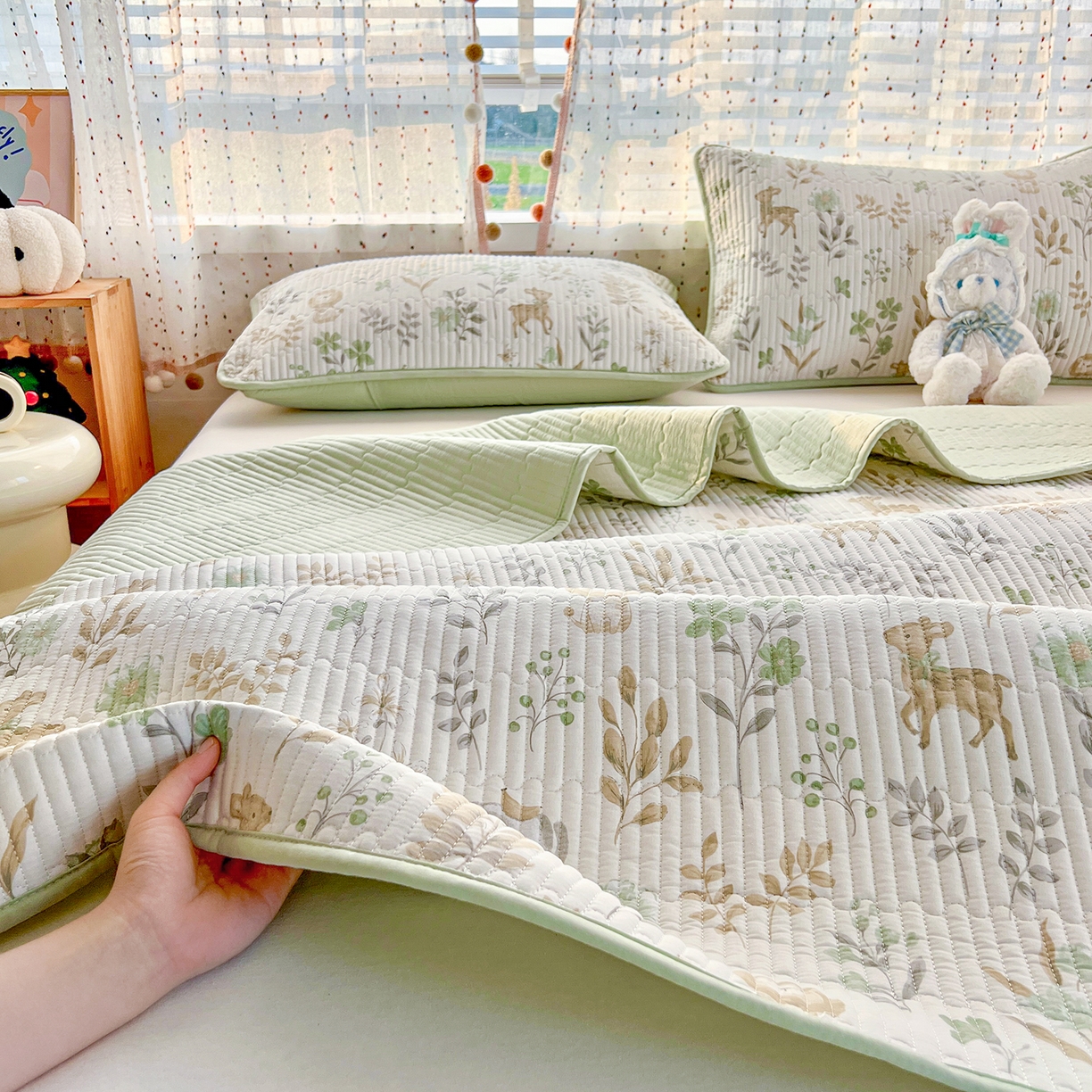 91家纺网 家纺一手货源 找家纺 （总）X猫先生 2026新款全棉床盖小清新夹棉床单炕盖四季跑量款