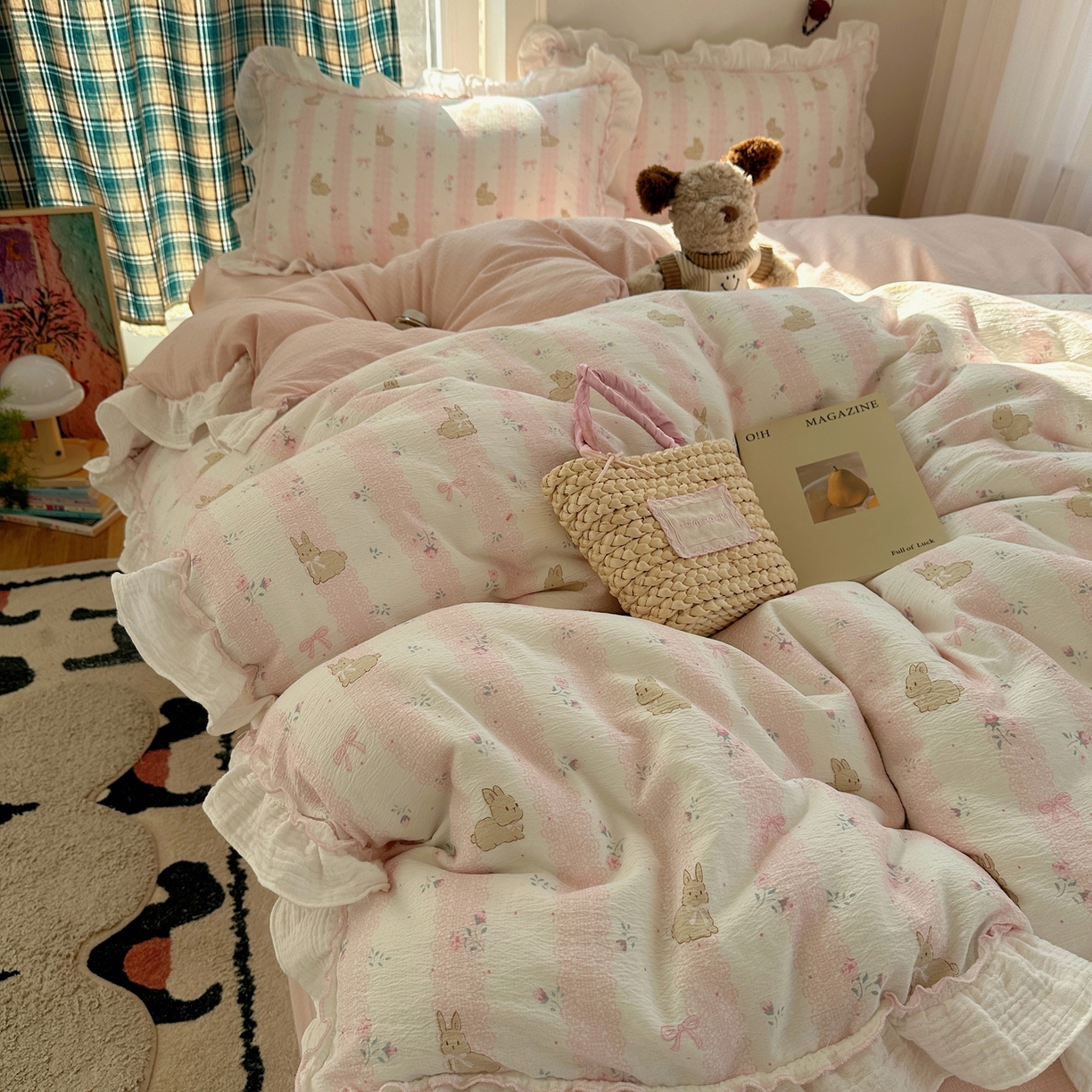 91家纺网 家纺一手货源 找家纺 （总）繁花家居 2026新款韩系花边小碎花泡芙棉云感邹邹纱费尔岛风四件套