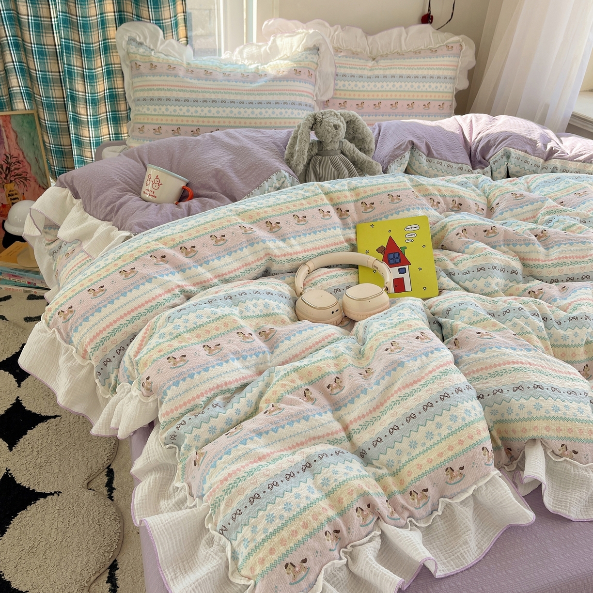 91家纺网 家纺一手货源 找家纺 （总）繁花家居 2026新款韩系花边小碎花泡芙棉云感邹邹纱费尔岛风四件套