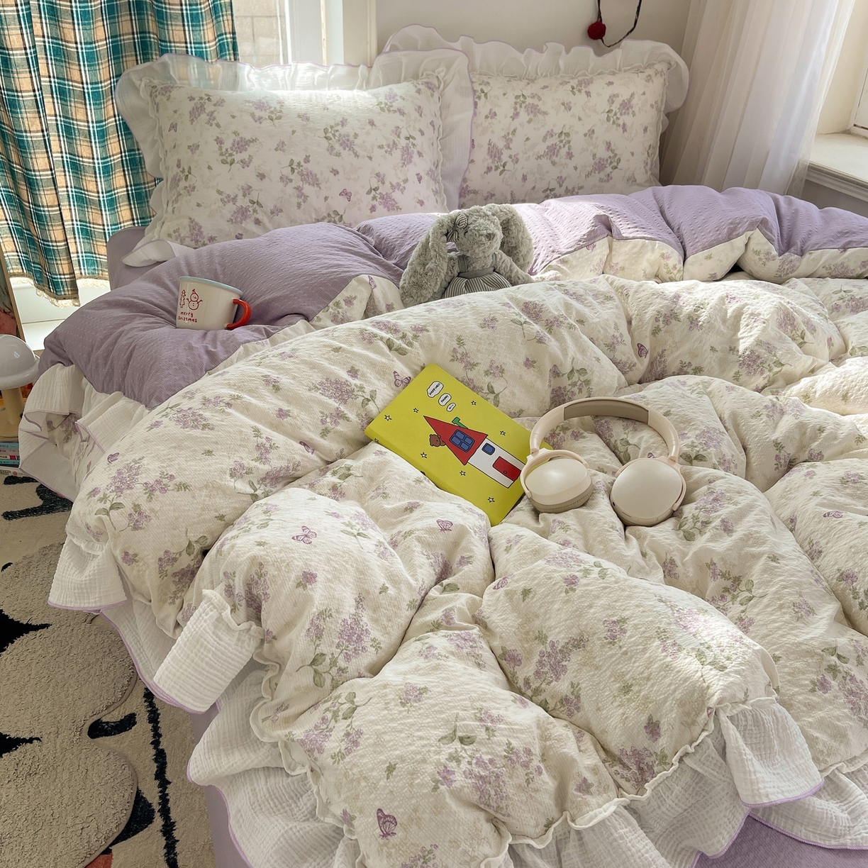 91家纺网 家纺一手货源 找家纺 （总）繁花家居 2026新款韩系花边小碎花泡芙棉云感邹邹纱费尔岛风四件套