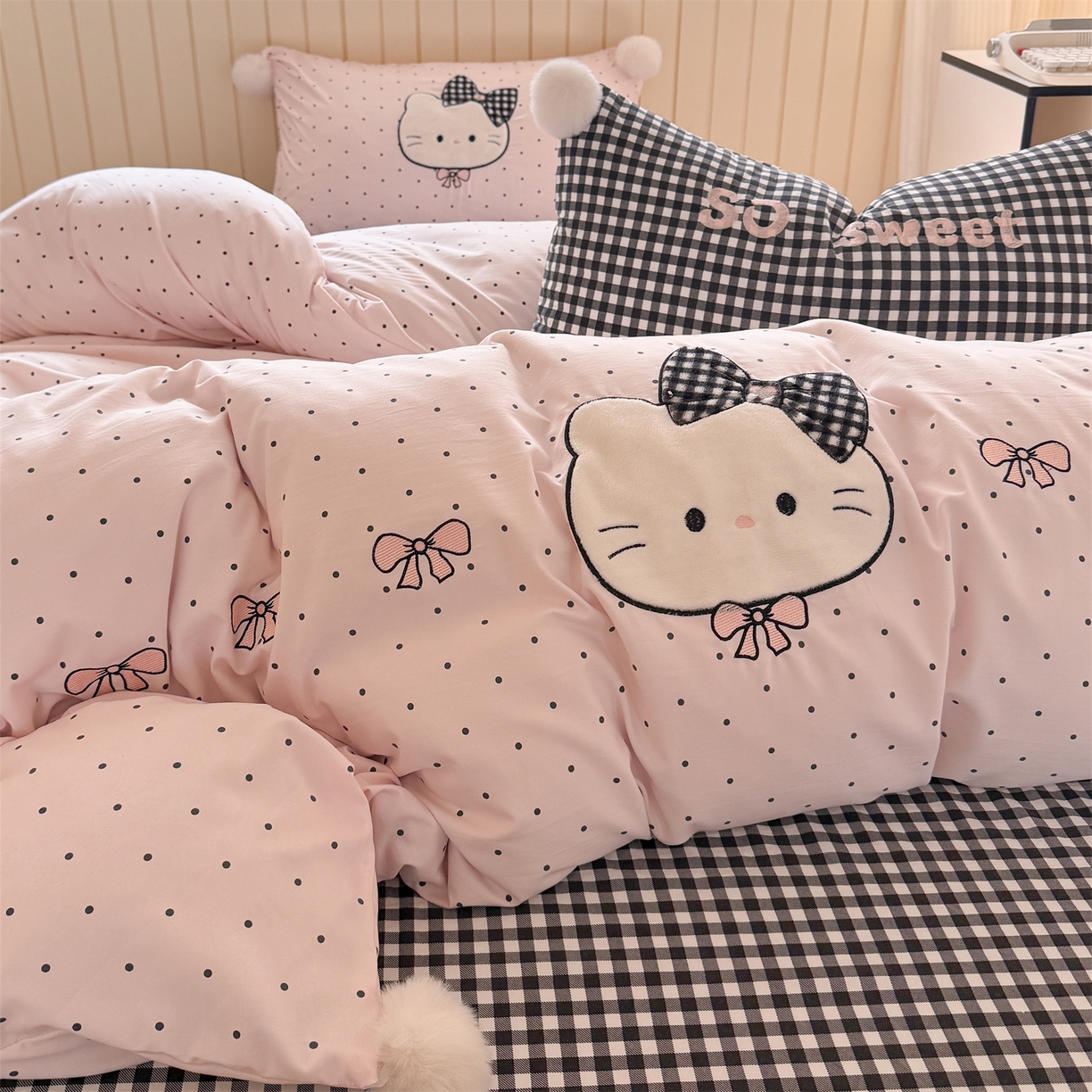 91家纺网 家纺一手货源 找家纺 吾欢心 2025新款针织棉双层纱四件套 紫葡萄