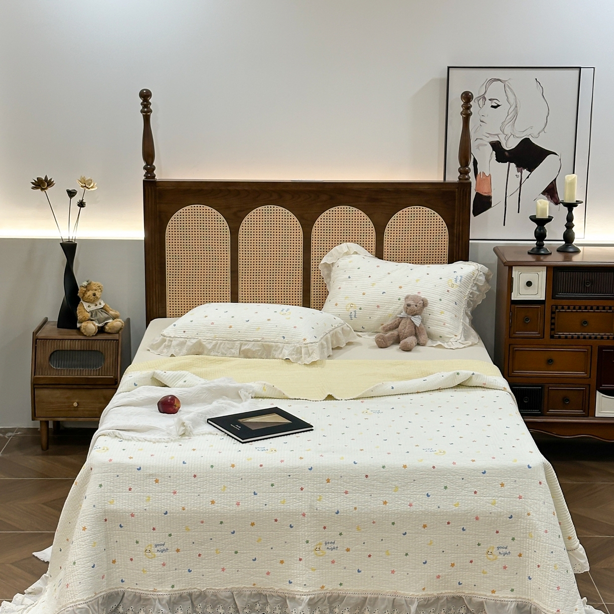 91家纺网 家纺一手货源 找家纺 床盖工厂店 2025新款法式双面全面填充棉花床盖三件套 繁星