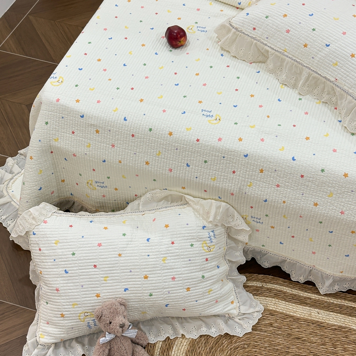 91家纺网 家纺一手货源 找家纺 床盖工厂店 2025新款法式双面全面填充棉花床盖三件套 繁星