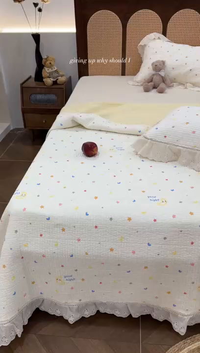 91家纺网 家纺一手货源 找家纺 床盖工厂店 2025新款法式双面全面填充棉花床盖三件套 繁星