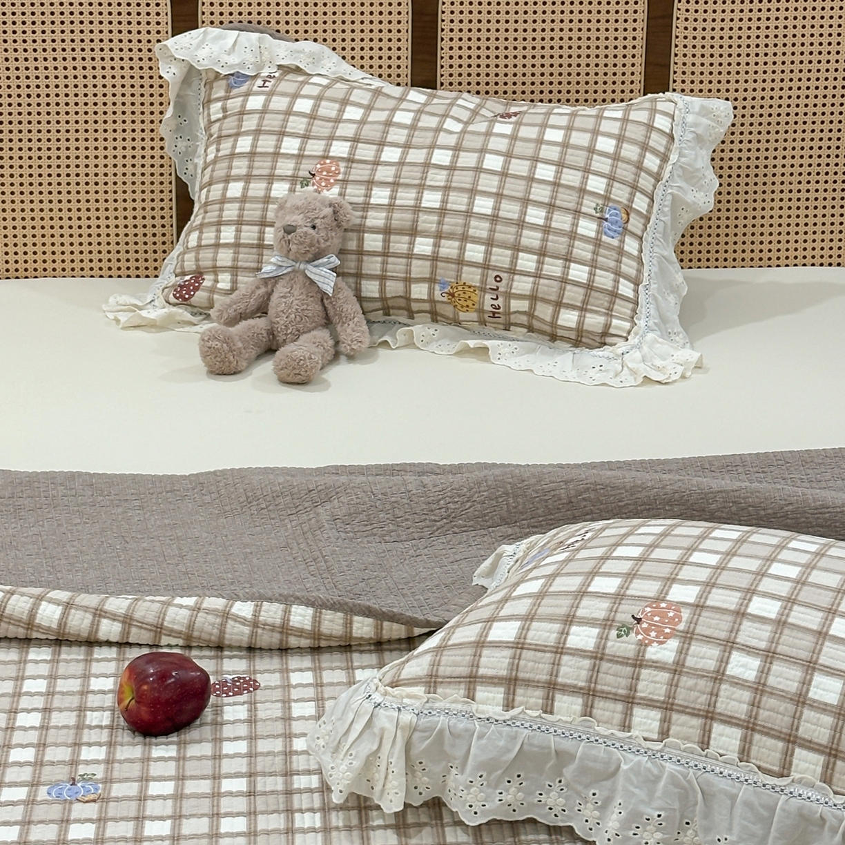 91家纺网 家纺一手货源 找家纺 床盖工厂店 2025新款法式双面全面填充棉花床盖三件套 南瓜绘