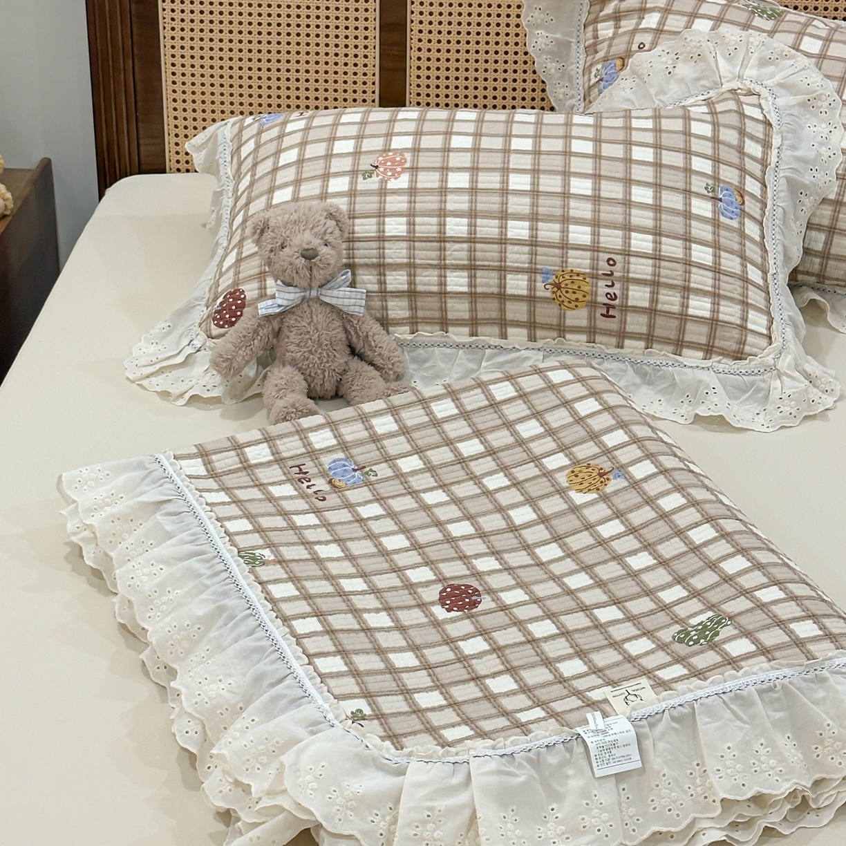 91家纺网 家纺一手货源 找家纺 床盖工厂店 2025新款法式双面全面填充棉花床盖三件套 南瓜绘